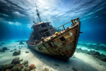 Fotobehang shipwreck in the sea © SADNAN