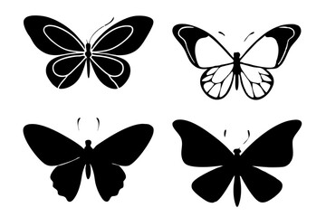 set of butterfly vector silhouette illustration isolated on white background