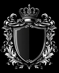 Ornate shield emblem, royal crest, heraldic design, decorative art