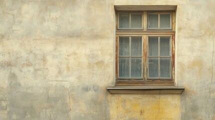 Old window in weathered plaster wall.
