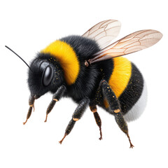 Close-Up of a Bumblebee with Vibrant Black and Yellow Stripes, isolated on transparent background.