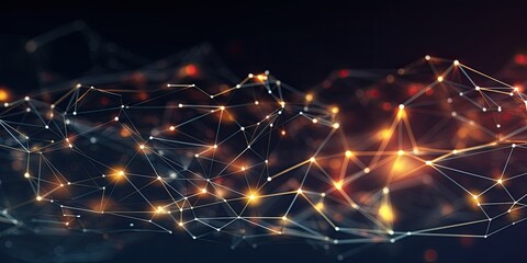 Molecules technology with polygonal shapes on dark blue background. Connecting dots and lines. Low poly shape. Abstract futuristic digital technology concept. Generative AI.