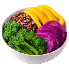 Fresh Colorful Vegetables and Quinoa in a Bowl for Healthy Eating, isolated on transparent background.