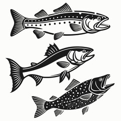 set of fish vector silhouette illustration isolated on white background
