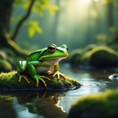 Obraz premium frog in the water generation ai