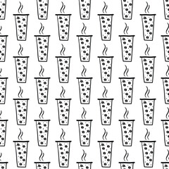 Seamless pattern with vector doodle paper cup of coffee. Can be used for making wallpaper, fabrics and other types of products