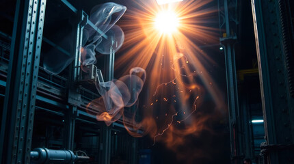 a man in a spacesuit floating in the air with a bright light astronaut in space space suit details c