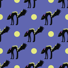 Seamless pattern with vector cartoon cat. Can be used for making wallpaper, fabrics and other types of products