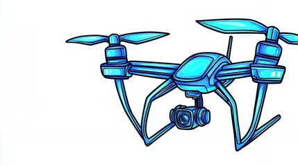 A vibrant blue quadcopter drone with camera, sleek design, and four propellers