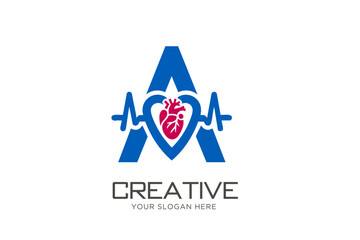 Letter A with Heart Logo Design. Medical Logo Design. Care Logo