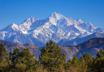 Snow Covered Mountain Range under a Clear Blue Sky