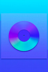 a colorful cd on a blue background with a white border on the right side of the image close up detai