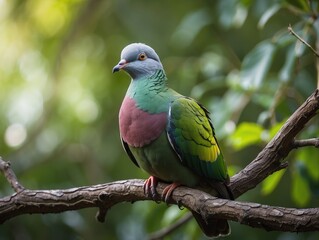 Fototapeta premium A Forest Pigeon Seeks Shelter in the Cool Shade on a Hot Day