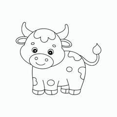 Cute Cartoon Bull – Black and White Outline Drawing for Coloring