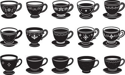 set of black and white tea cups