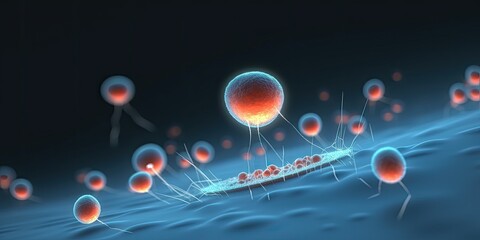 Human cell or Embryonic stem cell, Cells of the body under a microscope on colorful background. Cellular Therapy, Regeneration. Generative AI.
