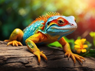 Obraz premium Vibrant Pink Lizard Resting on a Sunlit Stone