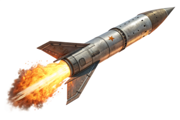 missile rocket with fire isolated on white background.PNG