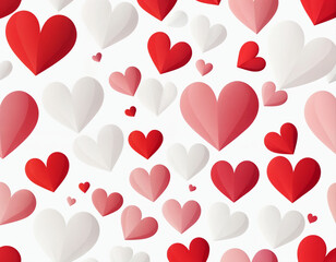 Red, pink and white flying hearts isolated on transparent background. Vector illustration. Paper cut decorations for Valentine's day border or frame design,