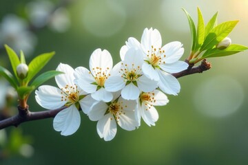 Fototapeta premium Delicate white blossoms on a branch, pure elegance , fresh, botanical