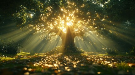 Obraz premium Sunlit Forest Giant Tree.