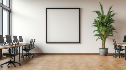 Modern office interior with blank frame
