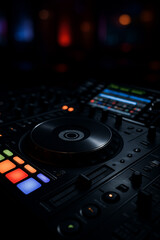 Obraz premium Mesa de DJ com luzes neon em festa noturna