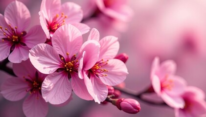 Obraz premium Dense, overlapping sakura blooms, vibrant color palette, art, japan