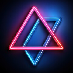 Naklejka premium Vibrant Neon Triangle Art with Blue and Pink Glowing Lines Creating a Modern Geometric Design for Creative and Artistic Display