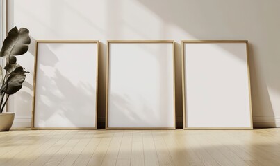 Three Blank Canvas Frames in Minimalist Interior Setting