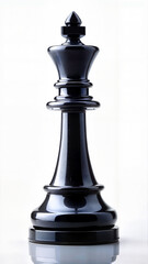 Black king chess piece on white reflective background