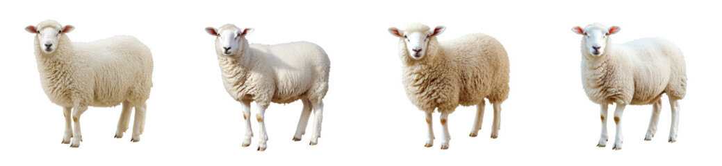 Sheep in various poses on a transparent background