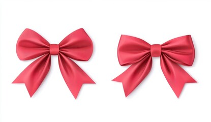 Fototapeta premium Two Crimson Red Satin Bows on White Background