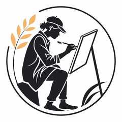 Artist Painting On Canvas Graphic Vector Illustration Silhouette Art