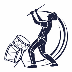 Silhouette Of A Drummer Playing The Drums With Energy And Passion Illustration
