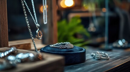 Obraz premium Layered silver chains on display, shimmering with elegance and modern design