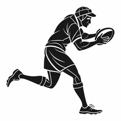 Naklejka premium Running Rugby Player Holding Ball Isolated On White Background Vector Silhouette