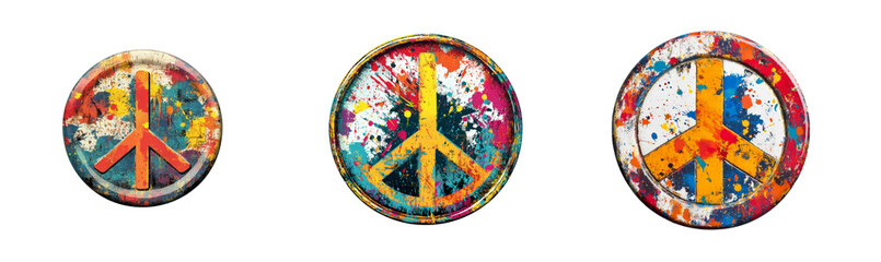 Colorful peace symbols on transparent background for artistic use