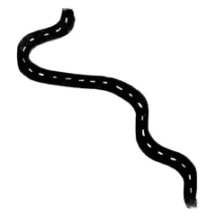 Cute winding asphalt black road street crayon kids watercolour doodle illustration cartoon map town direction maker clipart