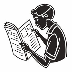 Man Reading Newspaper Vector Illustration With Lines And Modern Style