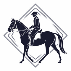Equestrian Sport Silhouette Rider On Horseback In Diamond Shape Frame Design
