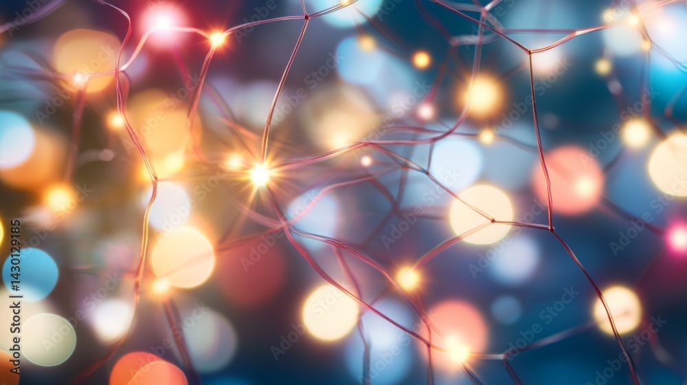 Poster Macro close-up showcases a neural network's vibrant synaptic connections and detailed neural extensions, creating a dynamic visual of firing neurons with color contrasts