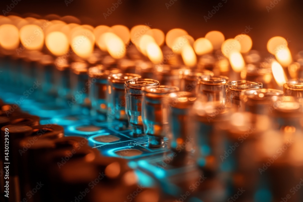 Aufkleber Macro close-up reveals the complex design of an electronic circuit board with tiny chips and a vibrant blue grid pattern, allowing for clear communication in layout