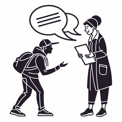 People Talking In Conversation With Speech Bubbles Silhouette Isolated On White