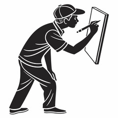 Silhouette Of A Man Wearing A Hat Drawing On A Board Illustration