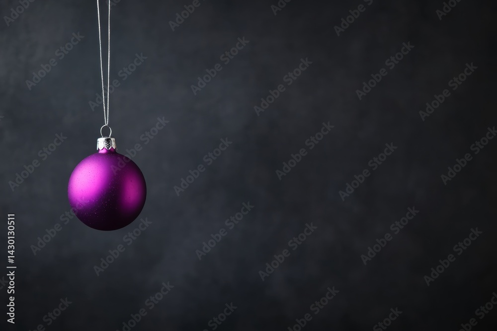 Poster a single glossy purple ornament sphere dangles from a silver thread, reflecting light against a soft