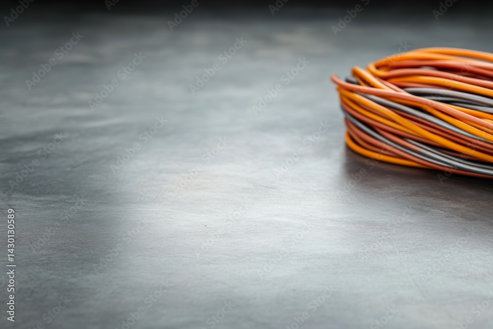Poster A macro shot showcases a multicolored cable with fine wires, emphasizing modern technology's intricacies against a sleek metallic backdrop