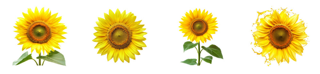 Sunflowers in various stages of bloom with transparent background