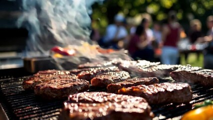 Sizzling barbecue steaks at an outdoor cookout