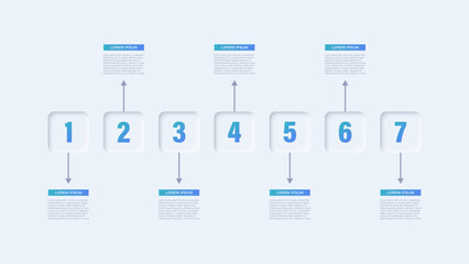 Neumorphism Business infographics for a company timeline template with numbers. Infographics template design